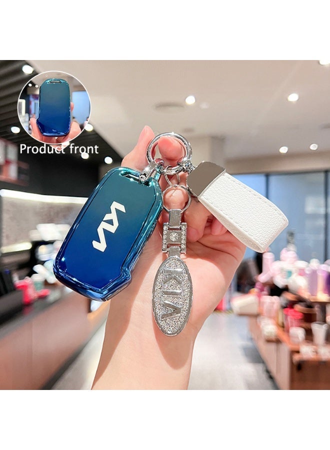 KIA Premium Car Key Fob Protective Cover for Kia K3 K4 K5 KX3 KX5 K2 2021 - Blue D Style with Keychain Strap - Image 1