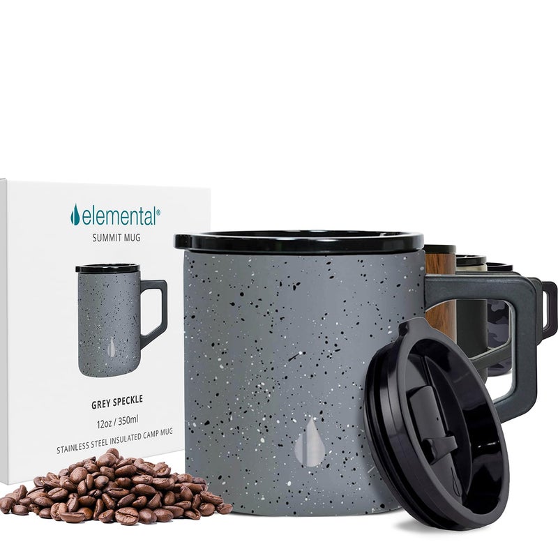 Elemental Insulated Coffee Mug - Triple-Wall Stainless Steel Summit Travel Cup for Hot and Cold Drinks - Thermal Coffee Mug with Lid and Handle for Camping  Office & Travel 12oz - Grey Speckle - Image 1