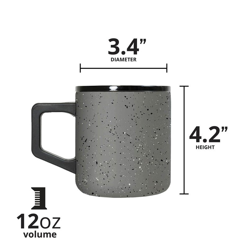 Elemental Insulated Coffee Mug - Triple-Wall Stainless Steel Summit Travel Cup for Hot and Cold Drinks - Thermal Coffee Mug with Lid and Handle for Camping  Office & Travel 12oz - Grey Speckle - Image 2