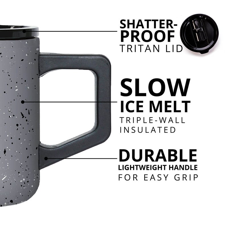 Elemental Insulated Coffee Mug - Triple-Wall Stainless Steel Summit Travel Cup for Hot and Cold Drinks - Thermal Coffee Mug with Lid and Handle for Camping  Office & Travel 12oz - Grey Speckle - Image 3