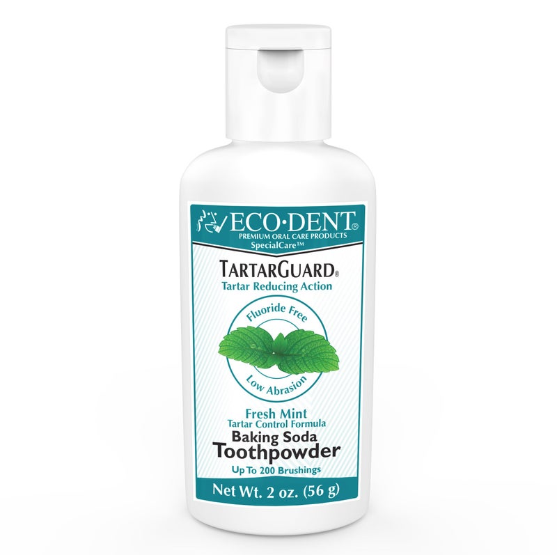 مسحوق أسنان Eco-Dent TartarGuard مع بيكربونات الصوديوم - عمل تنظيف إنزيمي للتحكم في الجير، خالي من SLS، بديل معجون الأسنان الخالي من الفلورايد، مسحوق أسنان بنكهة النعناع الطازج + عبوة استخدام واحد من DailyRinse