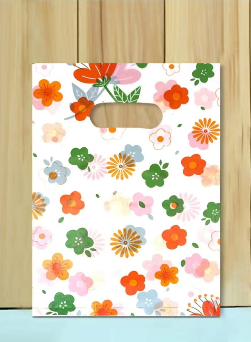 CHU DAI 10 Pcs Plastic Merchandise Bags - Shopping Bags with Handle for Small Business, Retail - 20x30 cm - Floral - Image 1