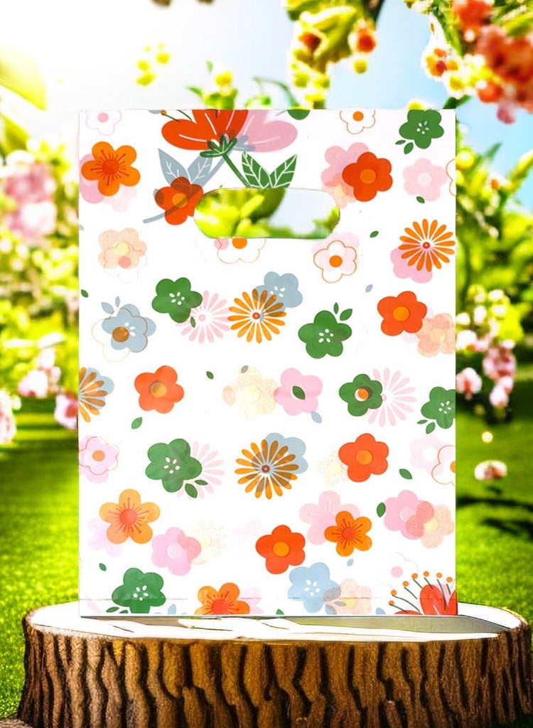 CHU DAI 10 Pcs Plastic Merchandise Bags - Shopping Bags with Handle for Small Business, Retail - 20x30 cm - Floral - Image 2