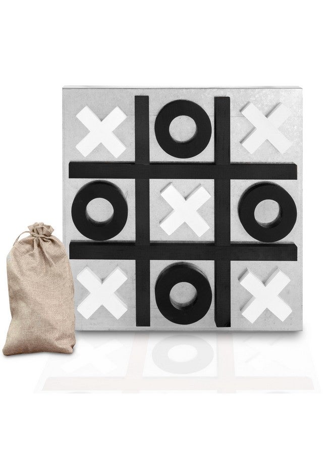 Play Platoon Magnetic Tic Tac Toe Game - Large Metal and Wooden Wall Mounted Board Games - 13.5 Inch Table Top or Wall Mounted Farmhouse Rustic for Game Room - Black & White - Image 1