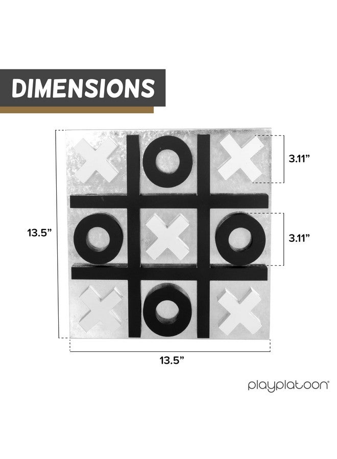 Play Platoon Magnetic Tic Tac Toe Game - Large Metal and Wooden Wall Mounted Board Games - 13.5 Inch Table Top or Wall Mounted Farmhouse Rustic for Game Room - Black & White - Image 2