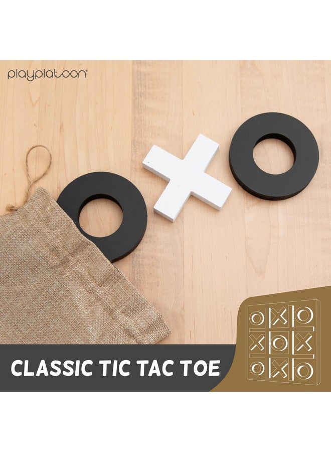 Play Platoon Magnetic Tic Tac Toe Game - Large Metal and Wooden Wall Mounted Board Games - 13.5 Inch Table Top or Wall Mounted Farmhouse Rustic for Game Room - Black & White - Image 5