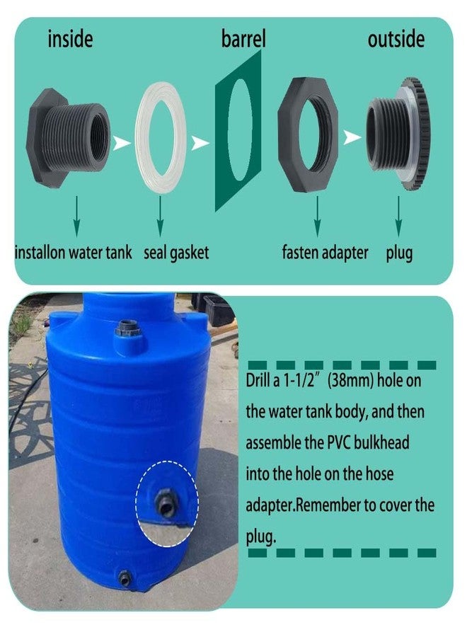 YSIL 3Pcs 3/4 Inch PVC Bulkhead Fitting Female Water Tank Connector Adapter Fitting with Plugs for 1-1/2"(38 mm) Diameter Hole Rain Barrels, Aquariums, Water Tanks - Image 3