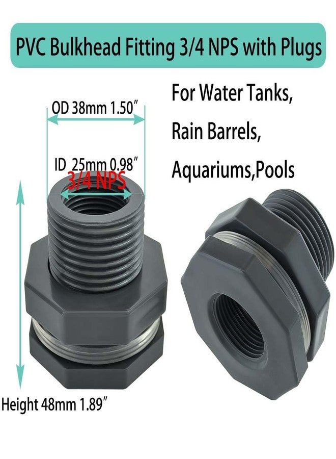 YSIL 3Pcs 3/4 Inch PVC Bulkhead Fitting Female Water Tank Connector Adapter Fitting with Plugs for 1-1/2"(38 mm) Diameter Hole Rain Barrels, Aquariums, Water Tanks - Image 2