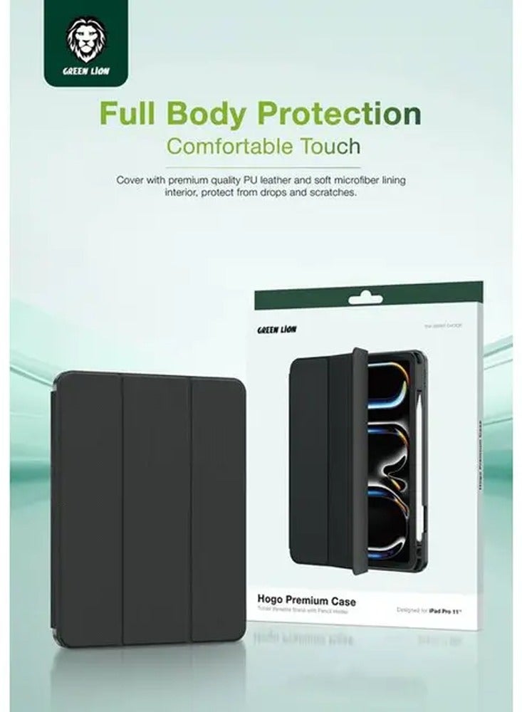 GREEN LION iPad Pro 11 Inch Hogo Premium Case with Pencil Holder / Magnetic Smart Cover Auto Sleep/Wake / 2-Way Position Viewing & Typing / Stable Tri-Fold Stand / Slim & Lightweight - Black - Image 2