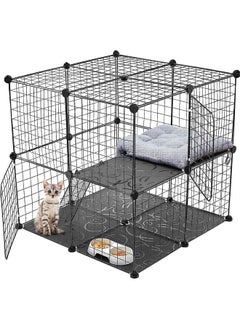 2 Tier Large Cat Cage Crate DIY Pet Playpen Detachable Dense Metal Wire Ferret Cage Indoor Cat Kennels for Kitten Puppy Bunny Exercise 27.56 x 27.56 x 27.56 Inches