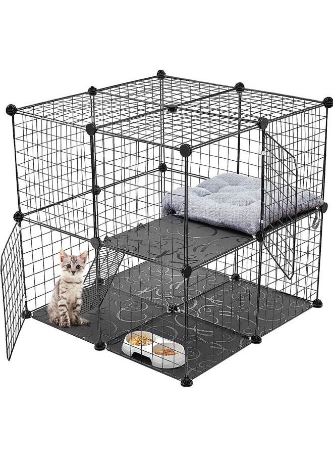 Generic - 2 Tier Large Cat Cage Crate DIY Pet Playpen Detachable Dense Metal Wire Ferret Cage Indoor Cat Kennels for Kitten Puppy Bunny Exercise 27.56 x 27.56 x 27.56 Inches - Image 1