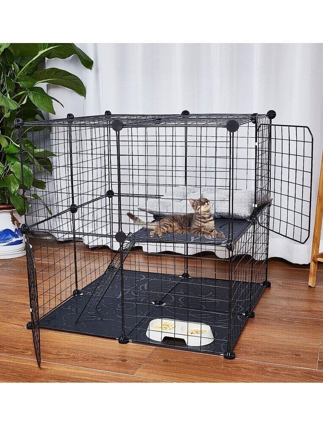 Generic - 2 Tier Large Cat Cage Crate DIY Pet Playpen Detachable Dense Metal Wire Ferret Cage Indoor Cat Kennels for Kitten Puppy Bunny Exercise 27.56 x 27.56 x 27.56 Inches - Image 1