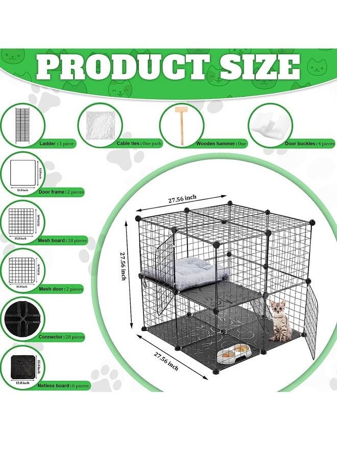Generic - 2 Tier Large Cat Cage Crate DIY Pet Playpen Detachable Dense Metal Wire Ferret Cage Indoor Cat Kennels for Kitten Puppy Bunny Exercise 27.56 x 27.56 x 27.56 Inches - Image 1