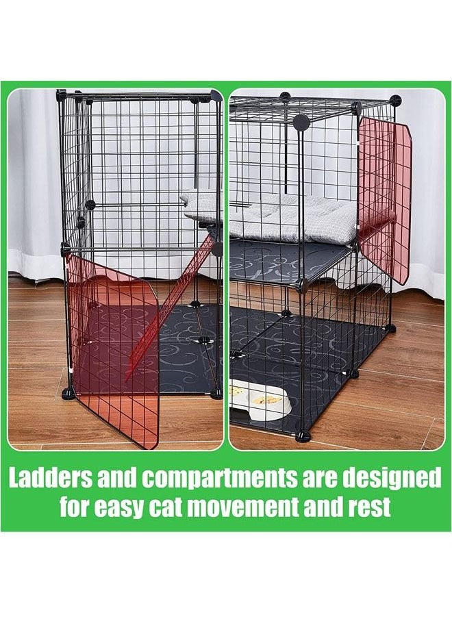 Generic - 2 Tier Large Cat Cage Crate DIY Pet Playpen Detachable Dense Metal Wire Ferret Cage Indoor Cat Kennels for Kitten Puppy Bunny Exercise 27.56 x 27.56 x 27.56 Inches - Image 1