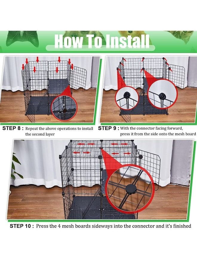 Generic - 2 Tier Large Cat Cage Crate DIY Pet Playpen Detachable Dense Metal Wire Ferret Cage Indoor Cat Kennels for Kitten Puppy Bunny Exercise 27.56 x 27.56 x 27.56 Inches - Image 1