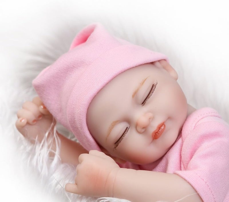 SCIENISH Reborn Baby Doll Girl Baby Bath Toy Full Silicone Body Eyes Close Sleeping Baby Doll with Clothes 10Inch Lifelike Cute Gifts Toy Pink - Image 4
