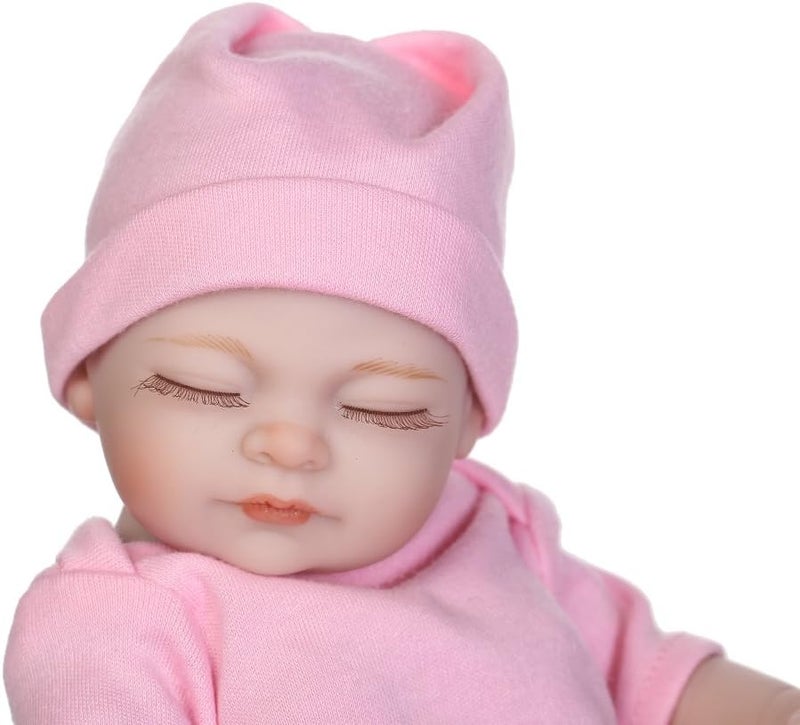 SCIENISH Reborn Baby Doll Girl Baby Bath Toy Full Silicone Body Eyes Close Sleeping Baby Doll with Clothes 10Inch Lifelike Cute Gifts Toy Pink - Image 3