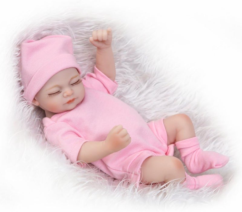 SCIENISH Reborn Baby Doll Girl Baby Bath Toy Full Silicone Body Eyes Close Sleeping Baby Doll with Clothes 10Inch Lifelike Cute Gifts Toy Pink - Image 1