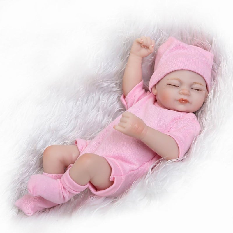 SCIENISH Reborn Baby Doll Girl Baby Bath Toy Full Silicone Body Eyes Close Sleeping Baby Doll with Clothes 10Inch Lifelike Cute Gifts Toy Pink - Image 2