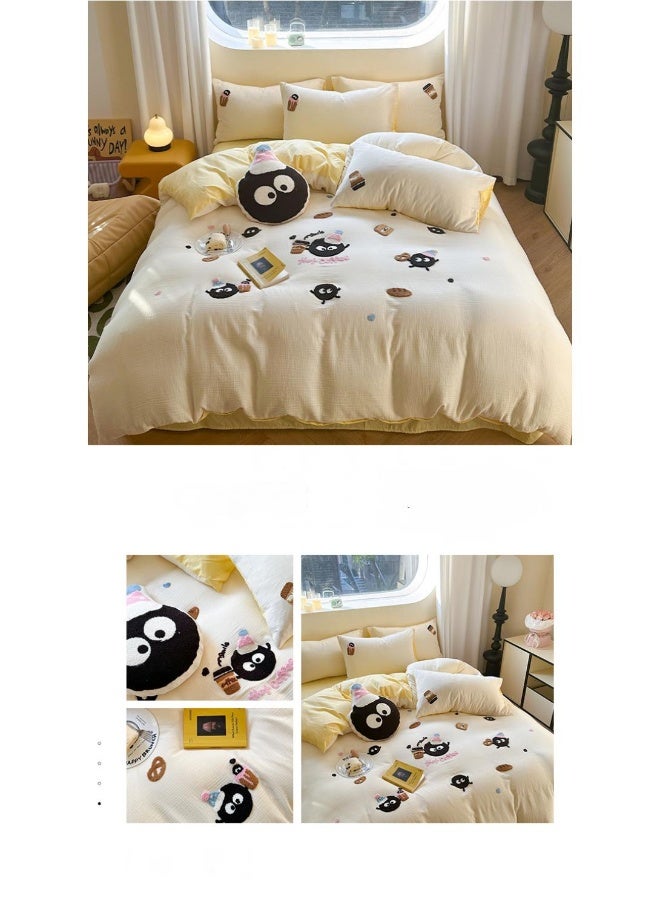 طقم ملاءات سرير مكون من 4 قطع بتصميم كرتوني أنمي من القطن النقي مع تطريز مريح، هدية ليوم الطفل، هدية عيد ميلاد. - Image 5
