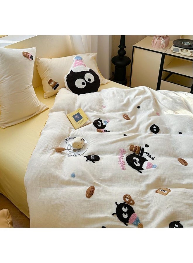 طقم ملاءات سرير مكون من 4 قطع بتصميم كرتوني أنمي من القطن النقي مع تطريز مريح، هدية ليوم الطفل، هدية عيد ميلاد. - Image 1