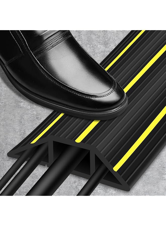 Floor Cable Protector, 200cm Heavy Duty Rubber Cord Cover for Wires, 3 Channel Cable Protector for Indoor Outdoor Use, Anti-Trip Wire Hider for Home Office Safety