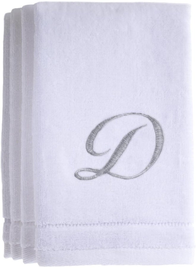 Creative Scents Monogrammed Towels Fingertip, Personalized Gift, 11 x 18 Inches - Set of 4- Silver Embroidered Towel - Extra Absorbent 100% Cotton- Soft Velour Finish - For Bathroom/ Kitchen/ Spa- Initial D (White) - Image 3