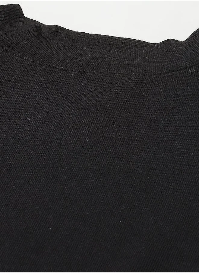 SASSAFRAS High Neck Rib Knit Top with 3/4 Sleeve by Styli