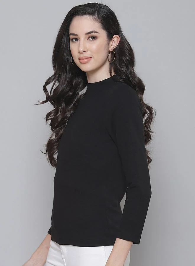 ساسافراس High Neck Rib Knit Top with 3/4 Sleeve by Styli