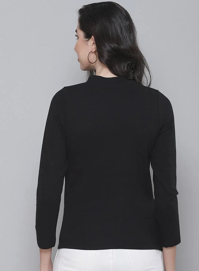 ساسافراس High Neck Rib Knit Top with 3/4 Sleeve by Styli