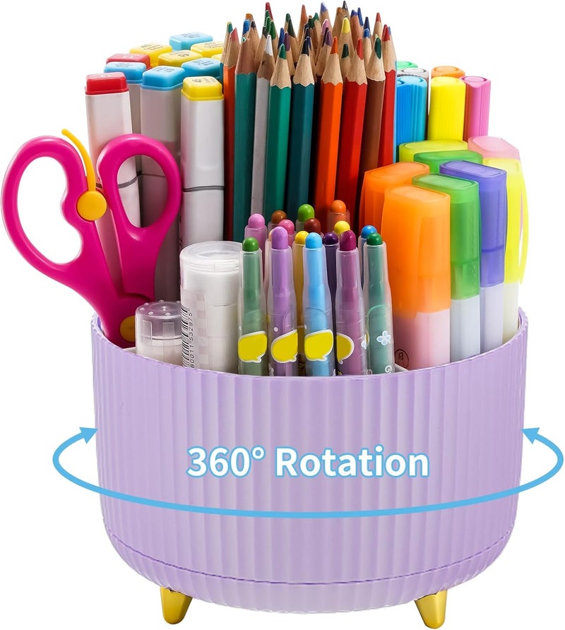 ماربراس منظّم مكتب ماربراس، حامل أقلام دوّار 360 درجة، منظّمات وإكسسوارات مكتب مع حامل أقلام رصاص بخمسة أقسام، صندوق تخزين أدوات فنية للمكتب والمنزل (أرجواني) - Image 1