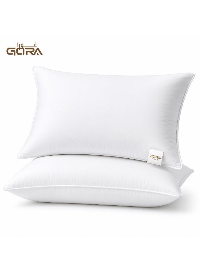 GORA Bed Pillow Set of 2, Hotel Pillow for Bed, 50 × 70 cm Sleeping Pillows, Hollow Fiber Filling, Cotton Cover, Medium Firm Support, Hypoallergenic, White - Image 1