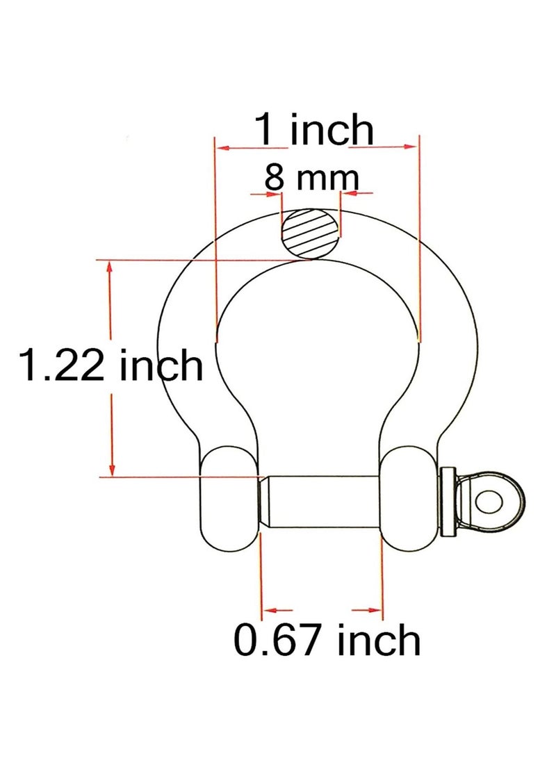 واي آند دي 5/16" 304 Stainless Steel D-Ring Shackle, 8mm Screw Pin Anchor Horseshoe Lifting Ring Tool Shackle (4 Pieces)  - Image 5