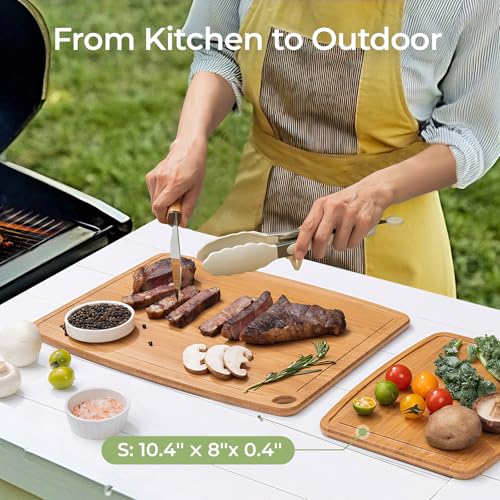 Keechee Dishwasher Safe Bamboo Cutting Boards Durable Lightweight Wood Cutting Board for Busy Kitchen, Easy Storage & Clean Wooden Chopping Boards with Juice Groove Set of 2 (M+S) - Image 5