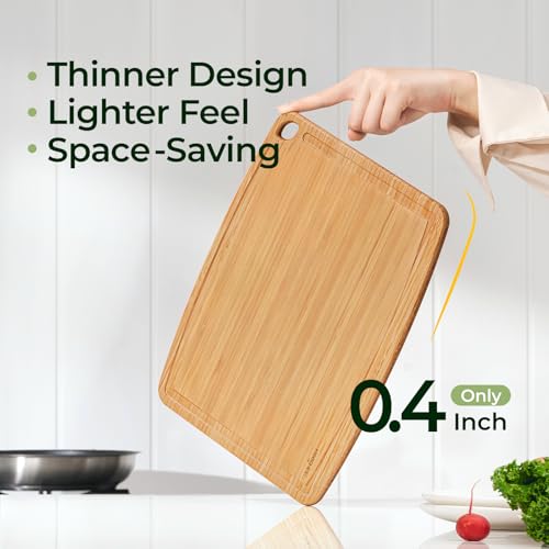 Keechee Dishwasher Safe Bamboo Cutting Boards Durable Lightweight Wood Cutting Board for Busy Kitchen, Easy Storage & Clean Wooden Chopping Boards with Juice Groove Set of 2 (M+S) - Image 3