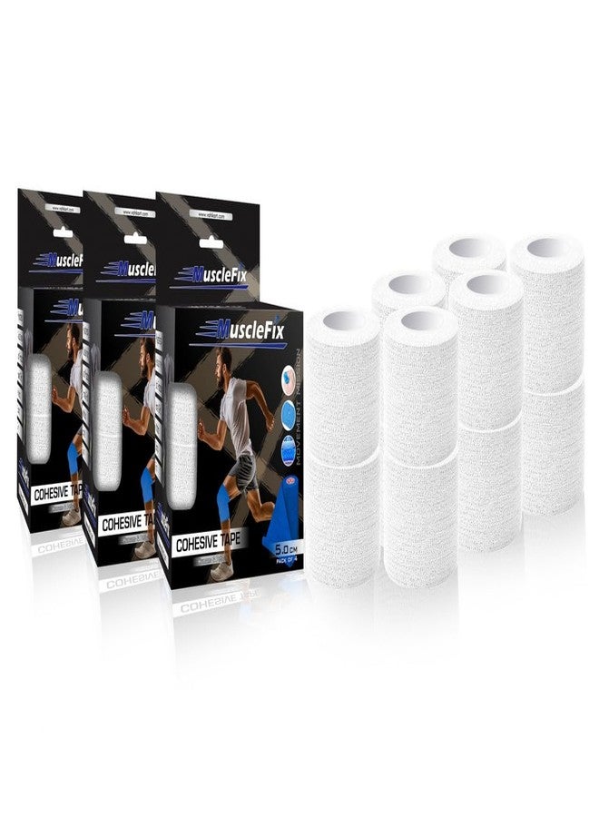 MuscleFix Breathable Self Adhesive Cohesive Bandage Wrap - Athletic Non-Woven for Sports, Medical Use, Injuries, Strains, Knee & Wrist Support, Ankle Sprains & Swelling - Suitable for Humans & Pets (4.5mtr - Pack Of 12) (White, 5 cm (2" Inch)) - Image 1