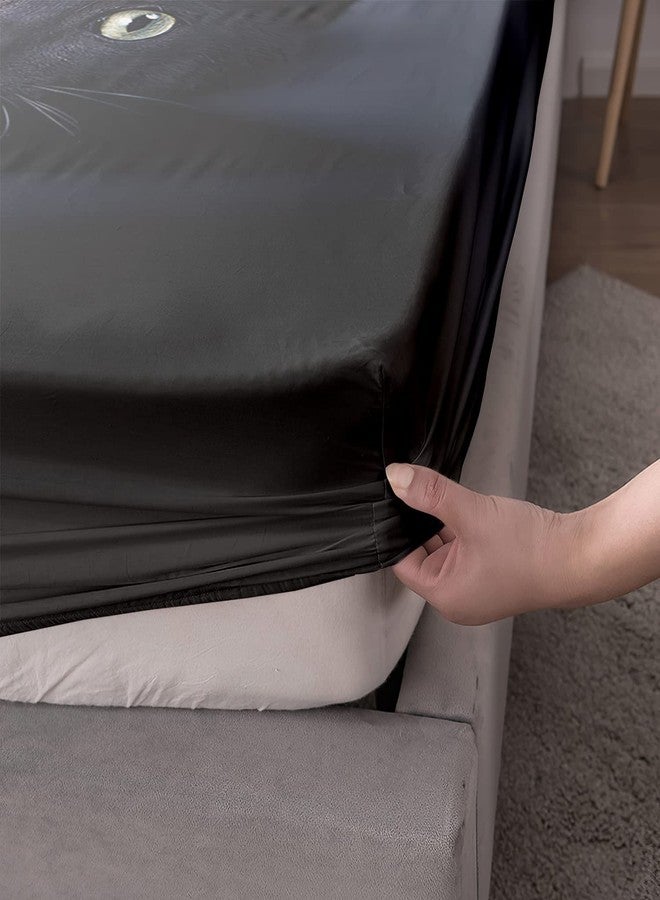 AILONEN Cat Fitted Sheet for Teens, 3D Black Cat Sheet Set Twin Size,Black Cat Bedsheets Set,Cat Bed Sheet Set for Bedroom,Cat Bedding Set,1 Fitted Sheet and 2 Pillow Case,3 Piece - Image 2