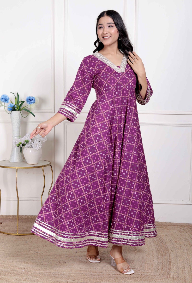 Miravan women cotton  Magenta Gota lace and  Embroidered Anarkali Kurta - Image 2