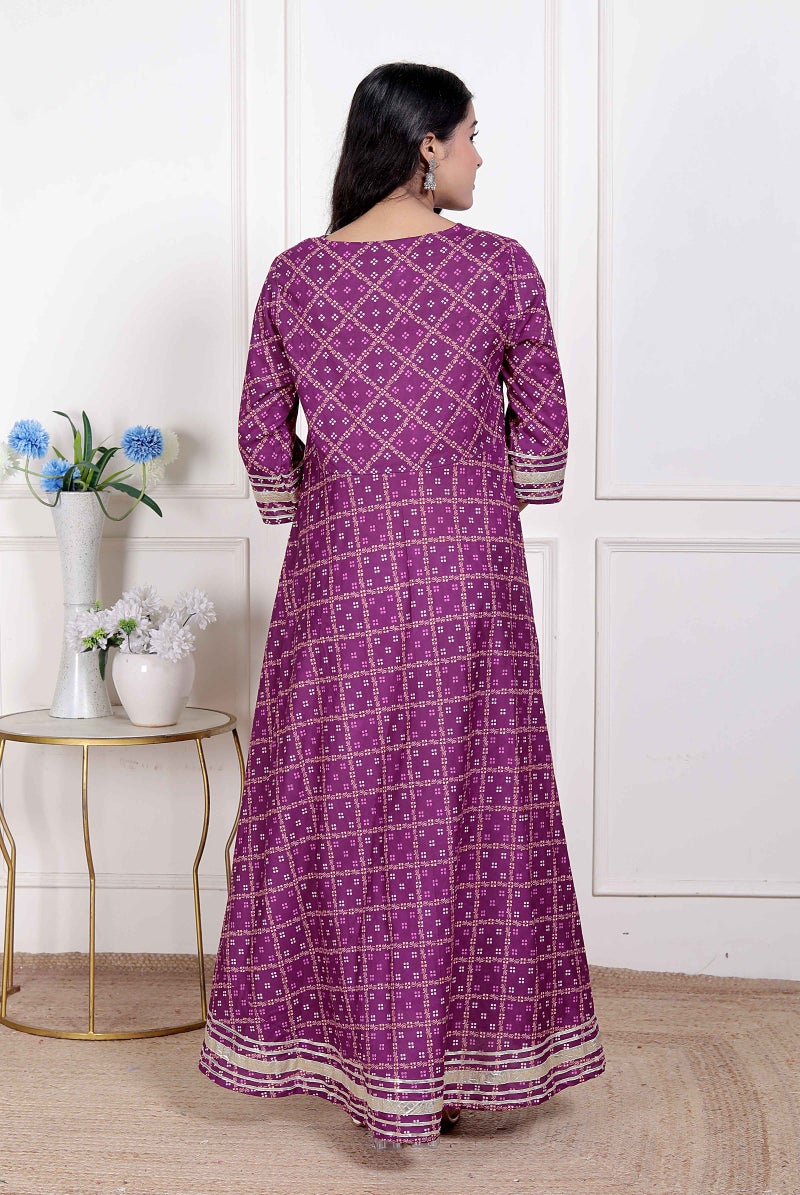 Miravan women cotton  Magenta Gota lace and  Embroidered Anarkali Kurta - Image 5