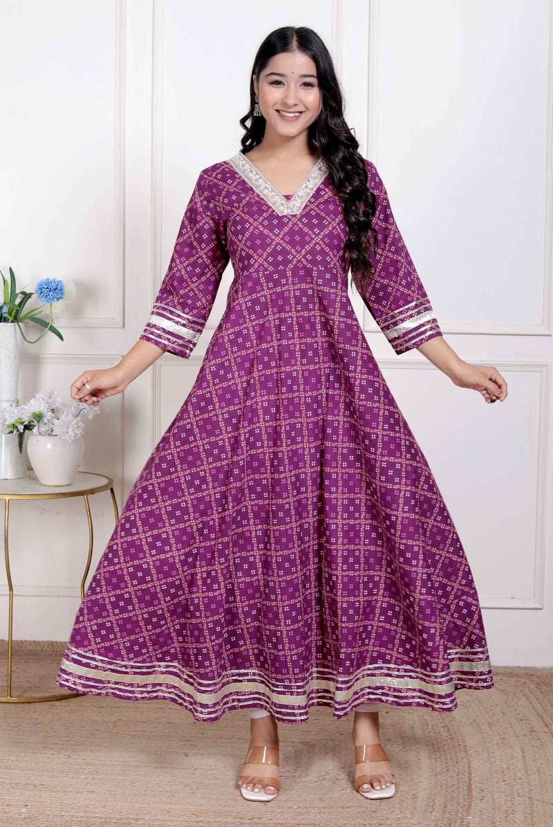 Miravan women cotton  Magenta Gota lace and  Embroidered Anarkali Kurta - Image 1