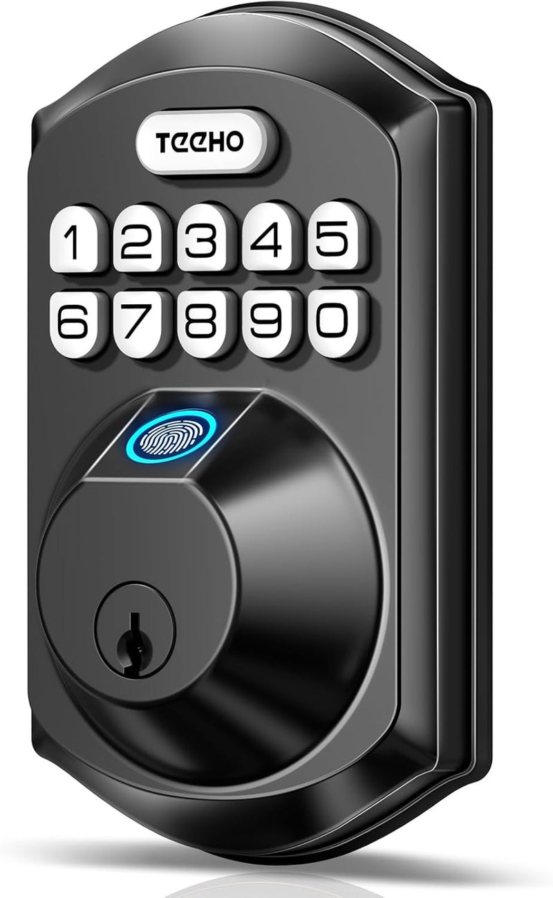 TEEHO TE002 Fingerprint Door Lock - Keyless Entry Door Lock - Electronic Keypad Deadbolt - Smart Locks for Front Door - Auto Lock - Easy Installation - Matte Black - Image 1
