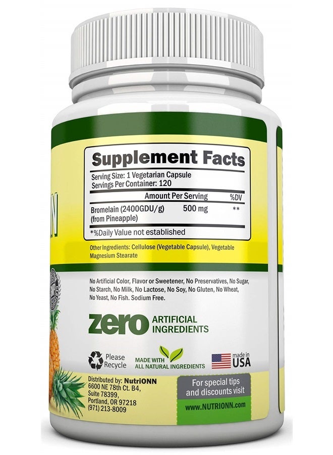 NutriONN Bromelain - 500mg - 2400 GDU - 120 Vegetable Capsules - Pure Pineapple Enzyme Extract - Supports Digestion and Nutrient Absorption - Great for Recovery and Joint Health - Image 1