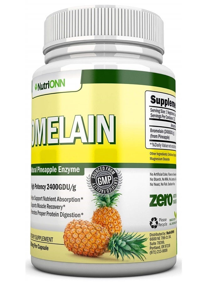 NutriONN Bromelain - 500mg - 2400 GDU - 120 Vegetable Capsules - Pure Pineapple Enzyme Extract - Supports Digestion and Nutrient Absorption - Great for Recovery and Joint Health - Image 2