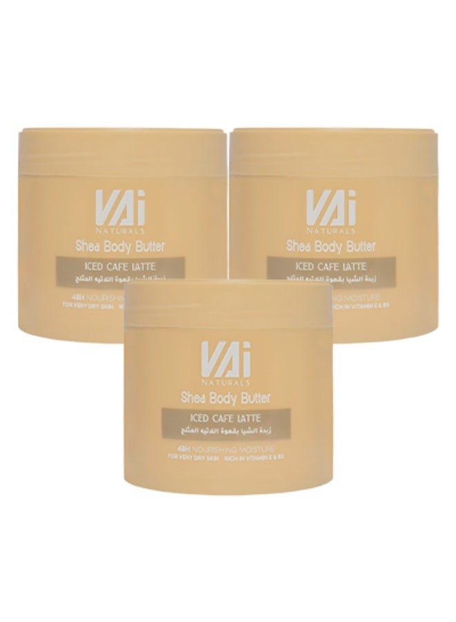 VAI 3 قطع كريم شيا بودي بنكهة لاتيه مثلج ترطيب مغذي يدوم 48 ساعة للبشرة شديدة الجفاف غني بفيتامين هـ - Image 1