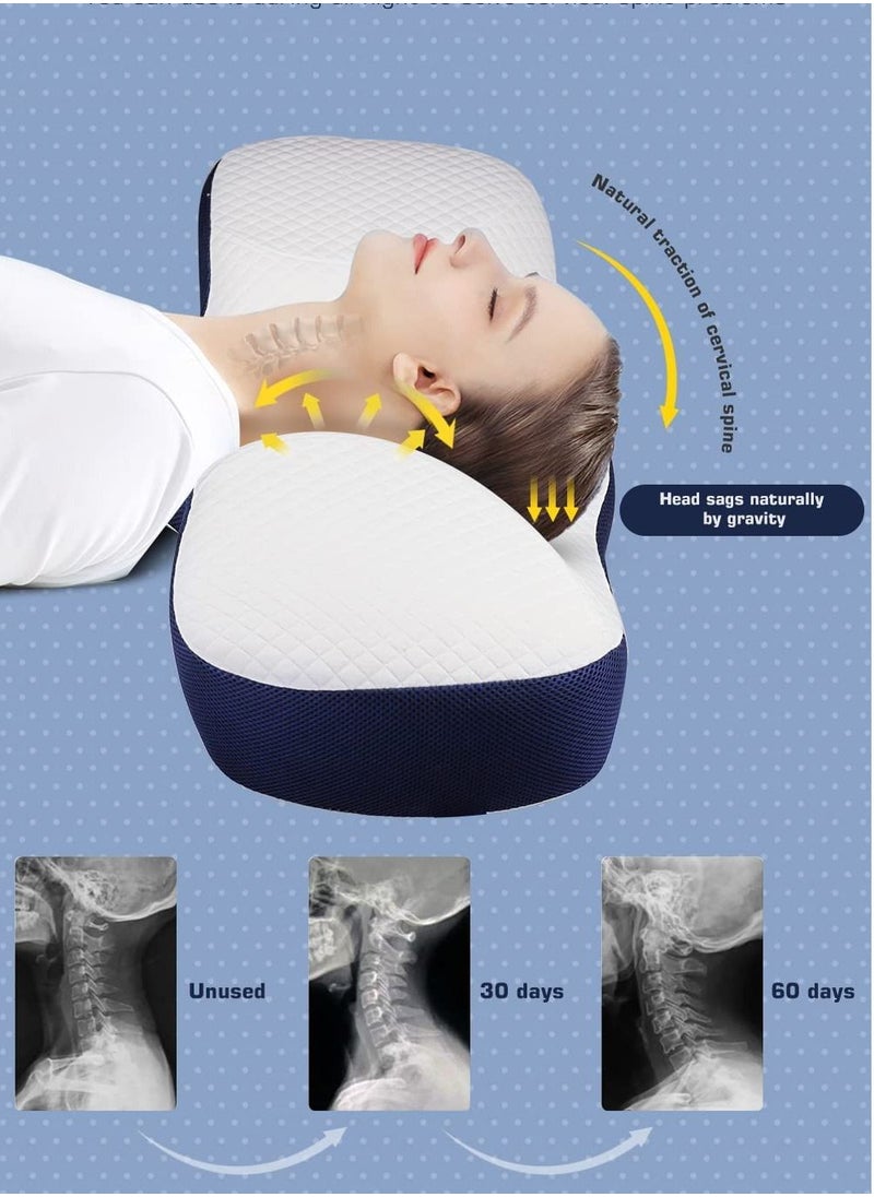 Memory Foam Pillow for Sleeping Size 67 X 12 cm Cervical Pillow for Neck and Shoulder Support Pillow for Side Sleepers Polyester White