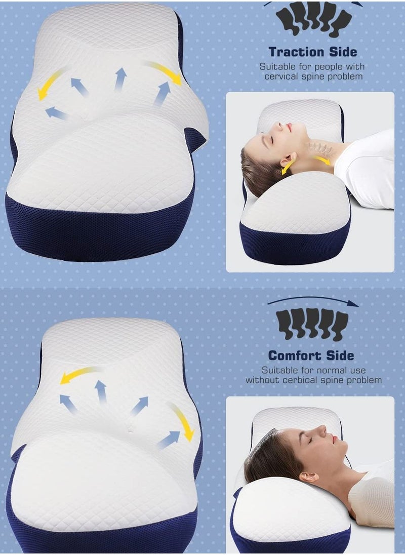 Memory Foam Pillow for Sleeping Size 67 X 12 cm Cervical Pillow for Neck and Shoulder Support Pillow for Side Sleepers Polyester White