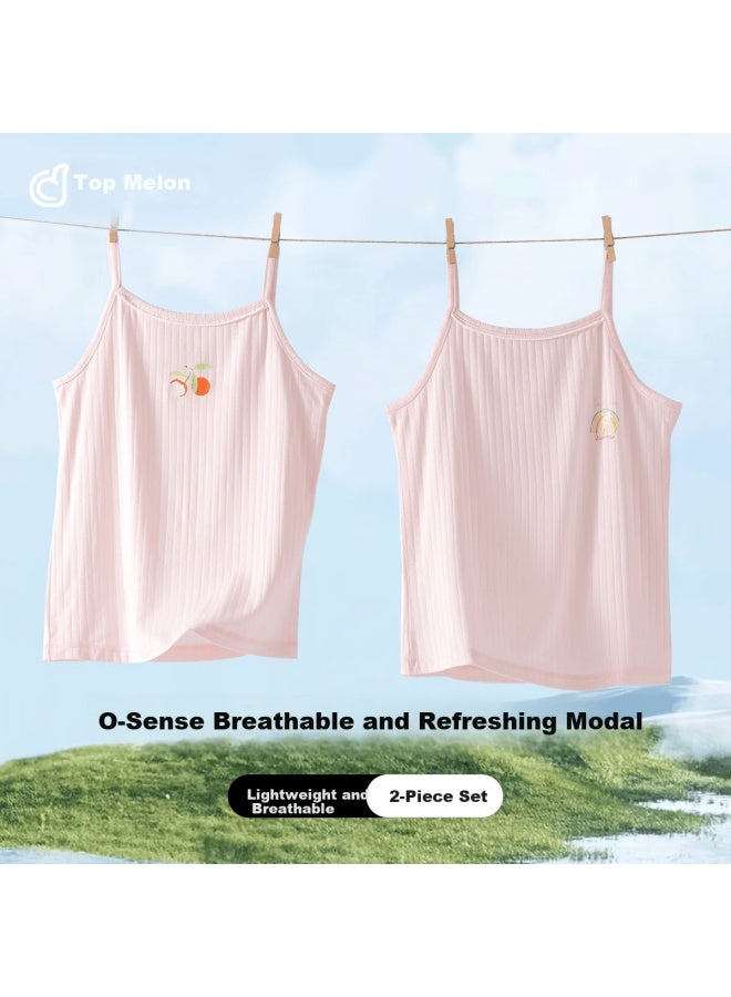 Top melon Dingguagua Children's Modal Vest Girls' Thin Camisole Skin-friendly Base Shirt 2-pack Pink Size 110 - Image 1