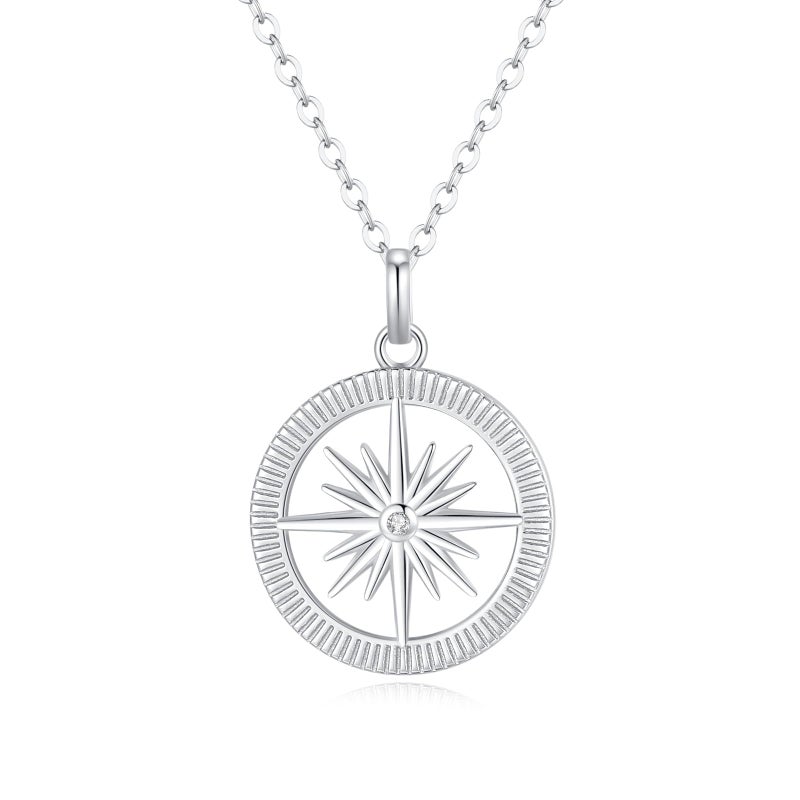 GAVU 925 Sterling Silver Diamond Compass Necklace for Women, Cubic Zirconia Compass Necklace - Image 1