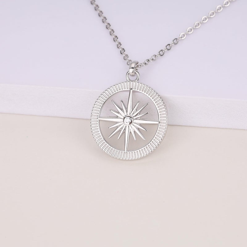 GAVU 925 Sterling Silver Diamond Compass Necklace for Women, Cubic Zirconia Compass Necklace - Image 4