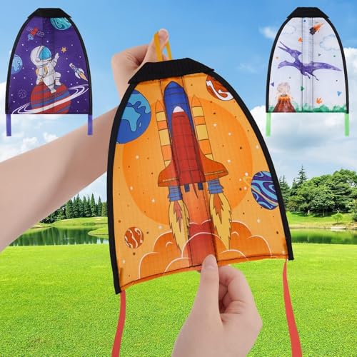 Wernnsai 3 Pcs Mini Slingshot Kites Thumb Ejection Kite Beach Toys Gift for Kids Teens Age 418 Years Old Easy to Fly Waterproof Stringless Beach Kite Small Funny Outdoor Sports Toy Dinosaur Rocket Style - Image 1